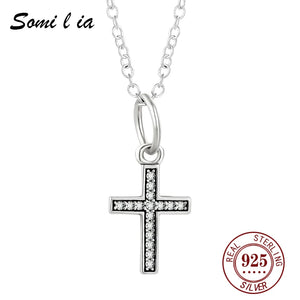 925 Sterling Silver Cross Necklace with Cubic Zirconia Pendant