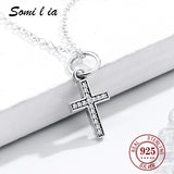 925 Sterling Silver Cross Necklace with Cubic Zirconia Pendant