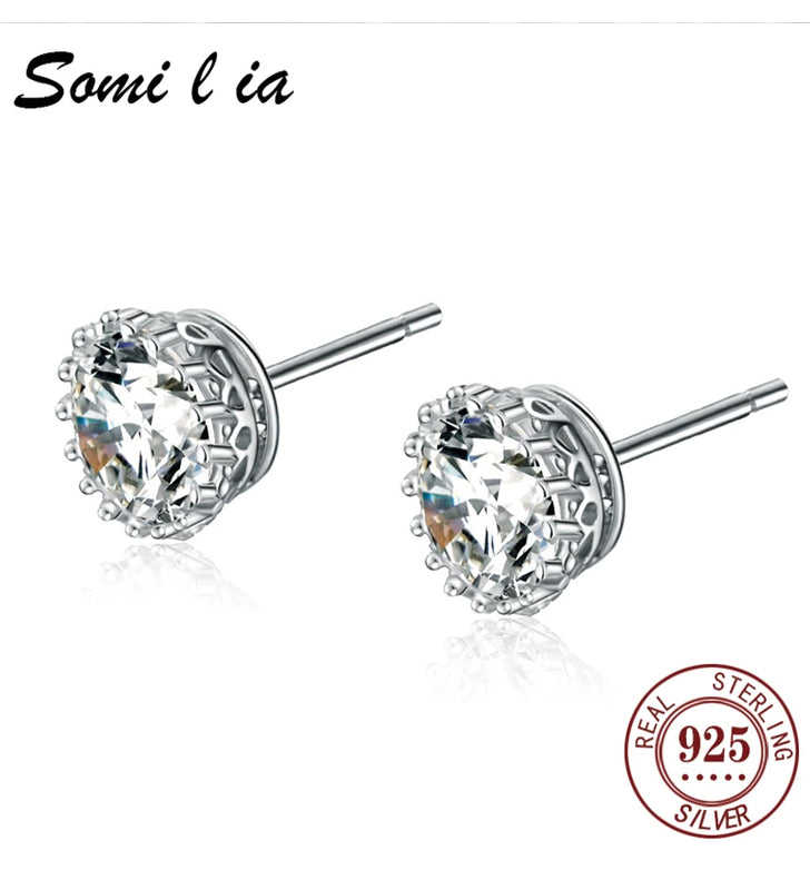 SOMILIA Gemstone Round Earrings S925 Silver Lucky Elf Studs