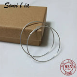925 Silver Circle 35mm Hoop Earrings Women's Wedding Jewelry