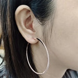 925 Silver CZ Large Hoop Earrings Women's Jewelry