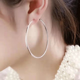 SOMILIA Platinum Plated Big Hoop Earrings 925 Sterling Silver Jewelry 70-90mm
