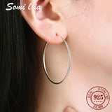 SOMILIA Platinum Plated Big Hoop Earrings 925 Sterling Silver Jewelry 70-90mm