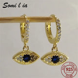SOMILLIA 18K 925 Silver Clear CZ Hoop Earrings