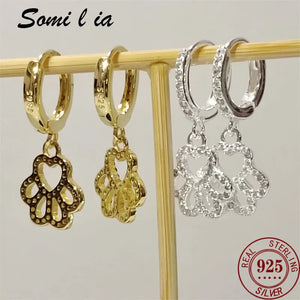 SOMILLIA 925 Silver Ear Cartilage Hoop Earrings Zircon Huggie Party Jewelry