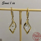 SOMILLIA 18K Earring 925 Silver Charm Clear CZ Hoop Earrings
