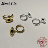 SOMILLIA 925 Silver EYE Hoop Earrings 18K Golden Zircon Women Party Jewelry