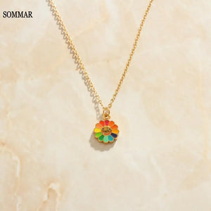 Colorful Sunflower Smiley Necklace Big Pendant Wedding