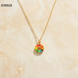 Colorful Sunflower Smiley Necklace Big Pendant Wedding