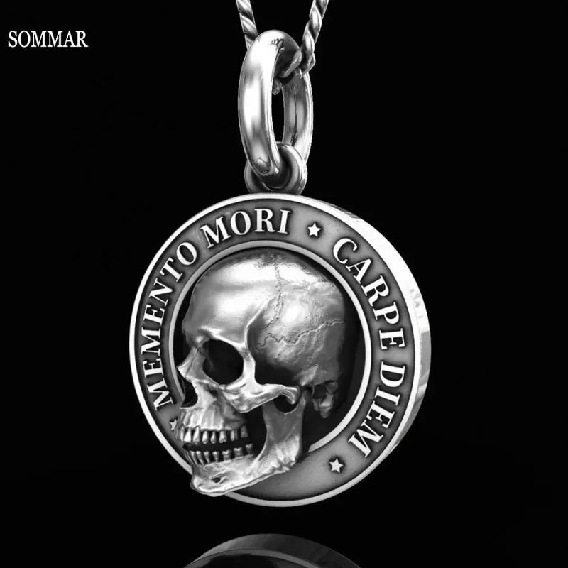 Mori Monument Skull Pendant Necklace Resin Charm Silver Plated Masculine