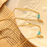 Plated Perfume Anklet Women Turquoise Beads Wings Leaves Bracelet Leg Charm