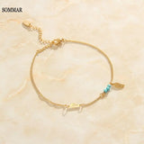 Plated Perfume Anklet Women Turquoise Beads Wings Leaves Bracelet Leg Charm