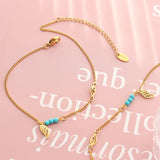 Plated Perfume Anklet Women Turquoise Beads Wings Leaves Bracelet Leg Charm