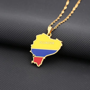 Ecuador Flag Pendant Necklace Stainless Steel Ethnic Party