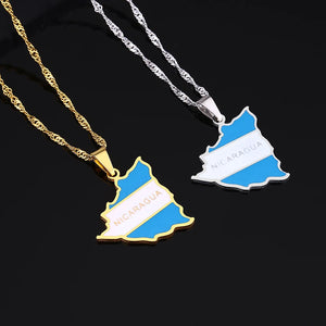 Nicaragua Map Flag Pendant Necklace for Women Girls