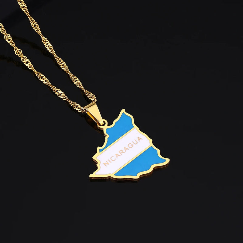 Nicaragua Map Flag Pendant Necklace for Women Girls