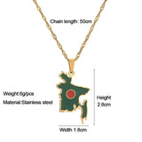 Bangladesh Flag Pendant Necklace Stainless Steel Chains Bengali Map