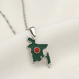 Bangladesh Flag Pendant Necklace Stainless Steel Chains Bengali Map