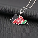 Afghanistan Map Flag Pendant Necklace Stainless Steel Ethnic Jewelry