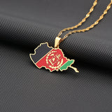 Afghanistan Map Flag Pendant Necklace Stainless Steel Ethnic Jewelry