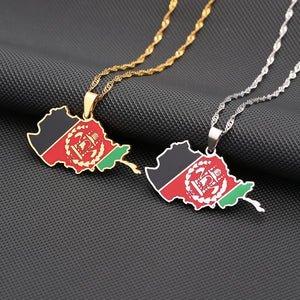 Afghanistan Map Flag Pendant Necklace Stainless Steel Ethnic Jewelry