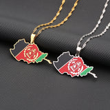 Afghanistan Map Flag Pendant Necklace Stainless Steel Ethnic Jewelry