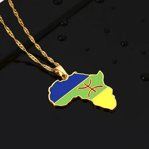 Enamel Drop Africa Map Berbers Pendant Necklace Stainless Steel Berber Jewelry