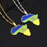 Enamel Drop Africa Map Berbers Pendant Necklace Stainless Steel Berber Jewelry
