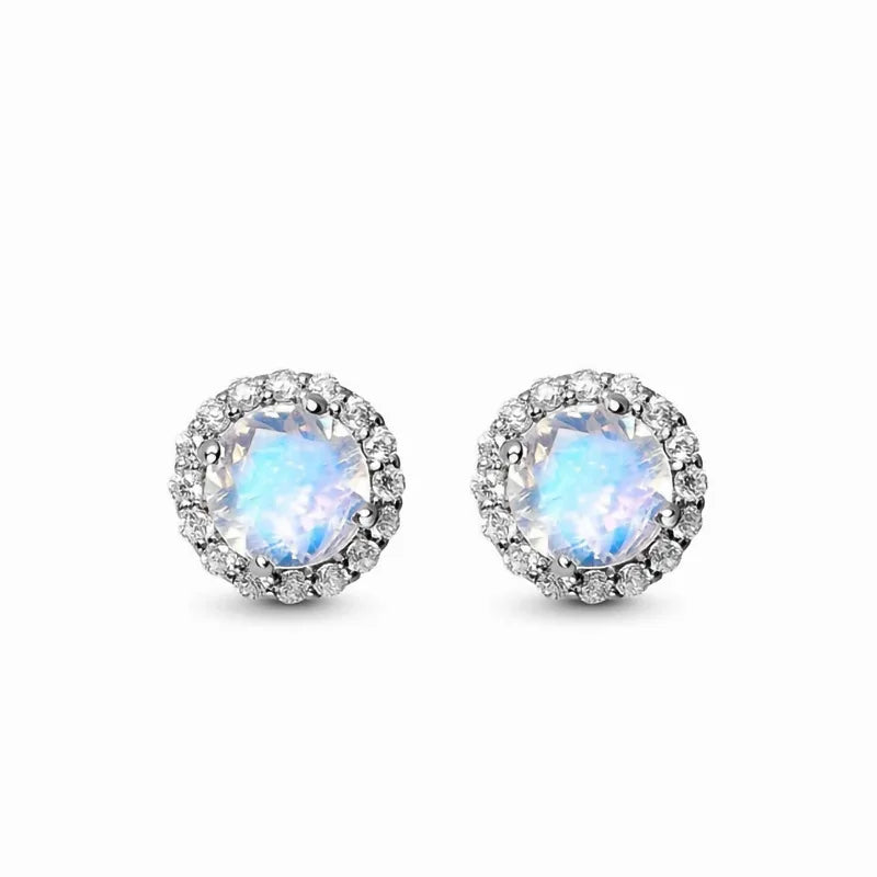SPE18 Silver Zircon Stud Earrings Women Wedding Band Jewelry