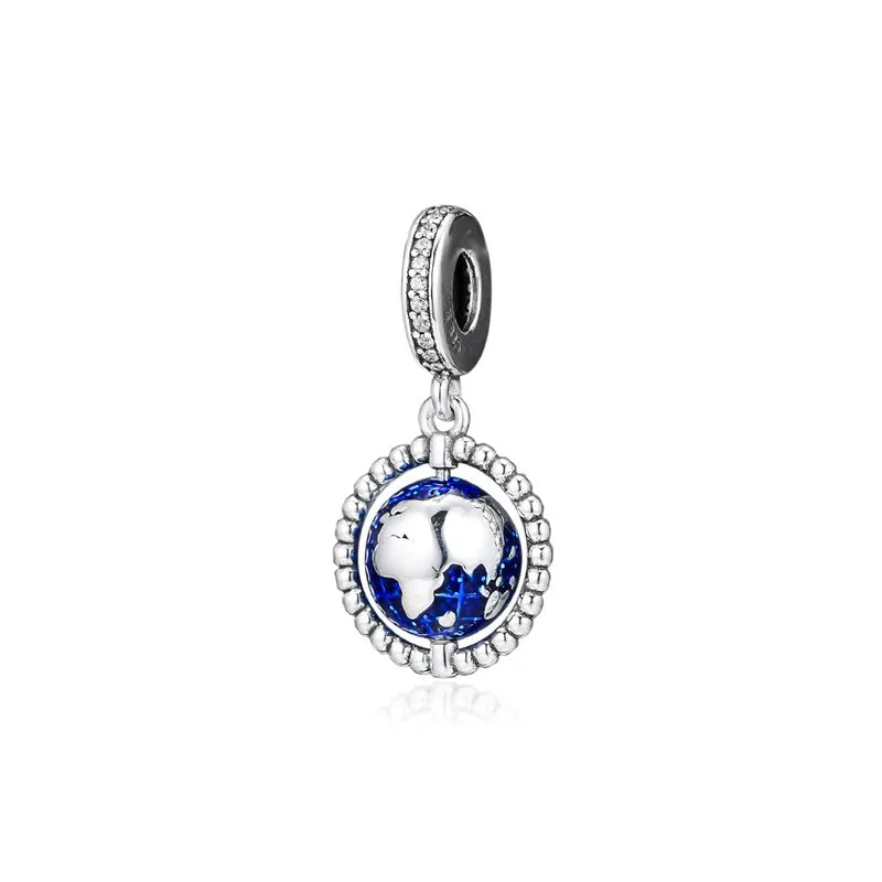 925 Silver Spinning Globe Hanging Charms for Women