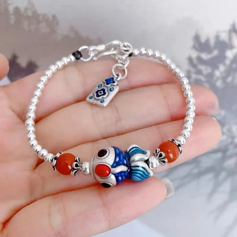 SR2023 Lucky Doodle Fish Bracelet Agate Ornament