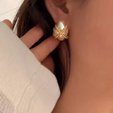 Baroque Geometric Pearl Stud Earrings Metallic Twist Braided