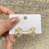 Baroque Geometric Pearl Stud Earrings Metallic Twist Braided