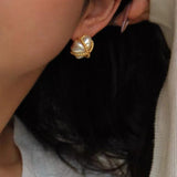 Baroque Geometric Pearl Stud Earrings Metallic Twist Braided