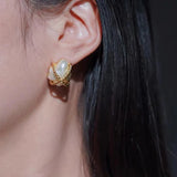 Baroque Geometric Pearl Stud Earrings Metallic Twist Braided