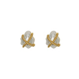 Baroque Geometric Pearl Stud Earrings Metallic Twist Braided