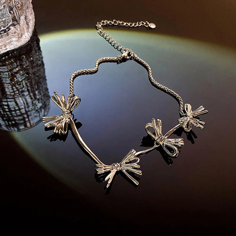 Irregular Straw Bow Collar Chain Necklace Women Jewelry