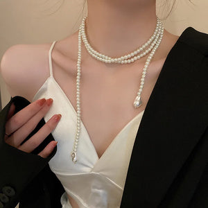 French Retro Long Pearl Necklace For Women Wedding Party