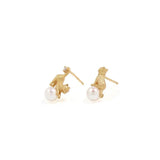 Cat Pearl Stud Earrings Asymmetrical Girl Earrings