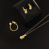 Cat Pearl Stud Earrings Asymmetrical Girl Earrings