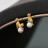 Cat Pearl Stud Earrings Asymmetrical Girl Earrings
