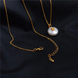 Alphabet Letter Round Pearl Necklace Charm Name Pendant Layer Chain Choker