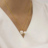 Alphabet Letter Round Pearl Necklace Charm Name Pendant Layer Chain Choker