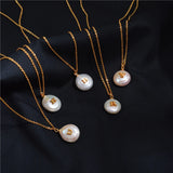 Alphabet Letter Round Pearl Necklace Charm Name Pendant Layer Chain Choker