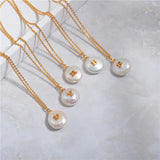 Alphabet Letter Round Pearl Necklace Charm Name Pendant Layer Chain Choker