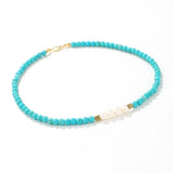 Freshwater Pearl Turquoise Beaded Necklace Boho Choker for Mother