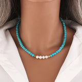 Freshwater Pearl Turquoise Beaded Necklace Boho Choker for Mother
