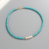 Freshwater Pearl Turquoise Beaded Necklace Boho Choker for Mother