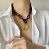Hip Hop Acrylic Thick Chain Necklace Letter B Pendant Women Clavicle Chain