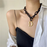 Hip Hop Acrylic Thick Chain Necklace Letter B Pendant Women Clavicle Chain